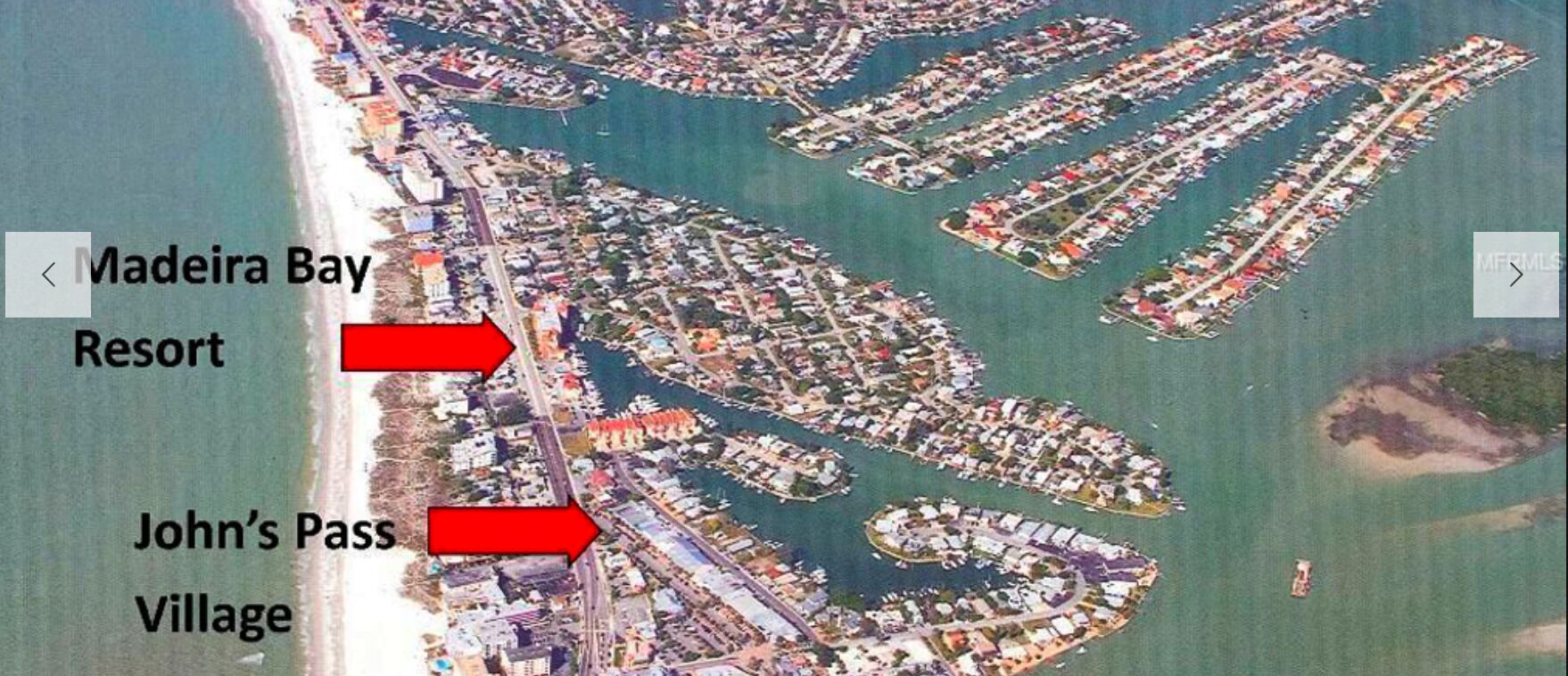 An aerial view of Madeira Bay Resort with John's Pass Village.