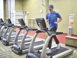 The nearby gym includes 2 basketball courts, fitness center, and showers and lockers available for guest use.