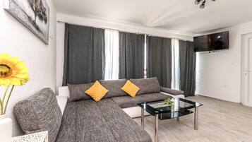 Tv, bordsfotboll och ett bordtennisbord