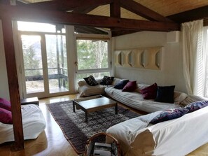 Cheminée, livres, chaîne hi-fi, espaces bureaux