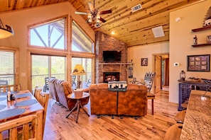 Smart TV, fireplace, DVD player, video library