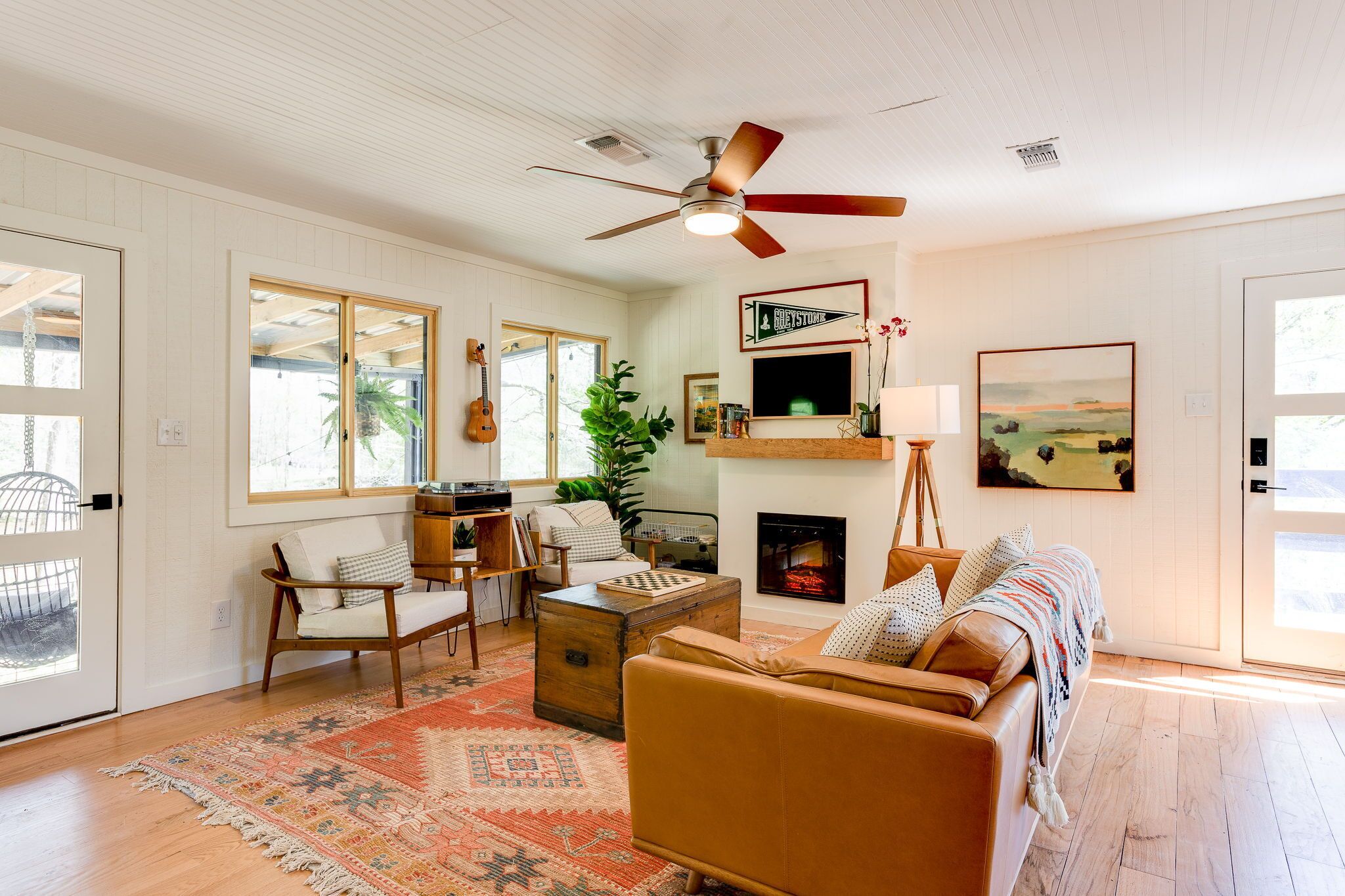 TV, fireplace, video games, DVD player