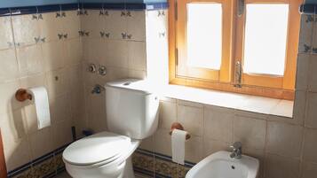 Regadera, secadora de cabello, bidet, toallas
