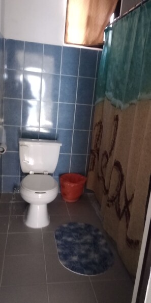 Regadera, toallas, jabón, shampoo 