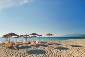 Private beach, white sand, sun-loungers, beach umbrellas - Olympios Zeus Hotel Bungalows by Anayia All Inclusive Resorts (Dio-Olympos)