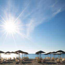 Private beach, white sand, sun-loungers, beach umbrellas