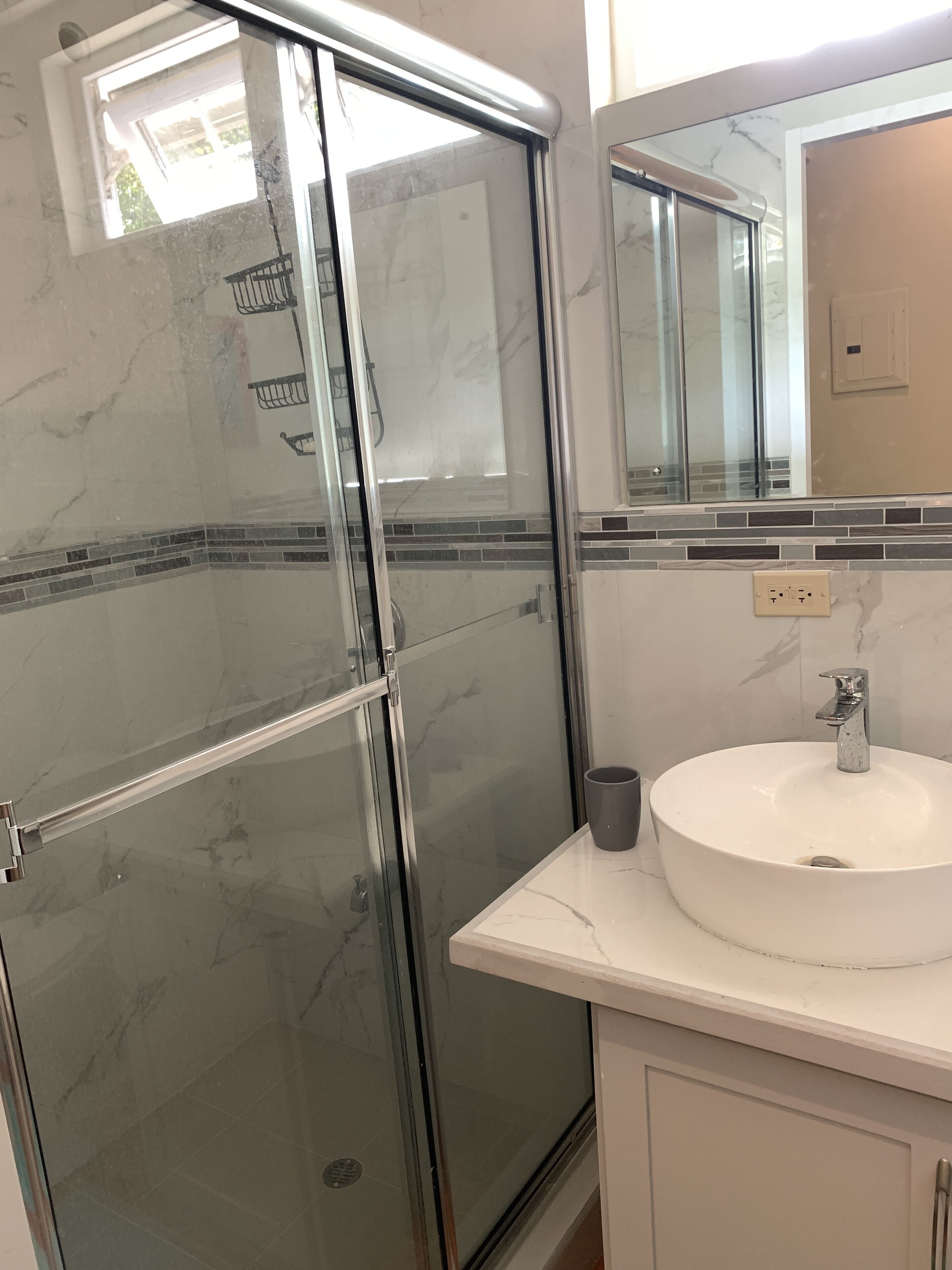 Shower, soap, toilet paper