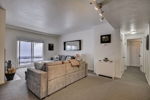 Smart TV, fireplace, DVD player, stereo