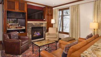 Smart TV, fireplace, video games, DVD player