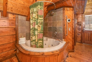 Combined shower/tub, jetted tub, hair dryer, towels