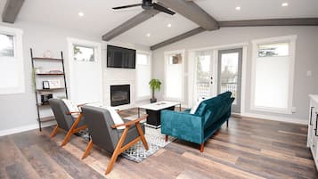 Smart-TV, Kamin, Netflix, Bücher