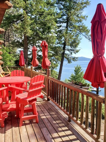 Beautiful Log Cabin w/ Beachfront & Stunning Lake Views in Coeur d'Alene Idaho.