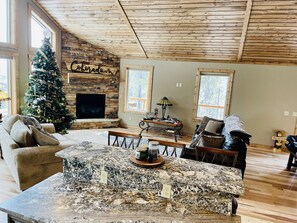 TV, fireplace, table football, printers