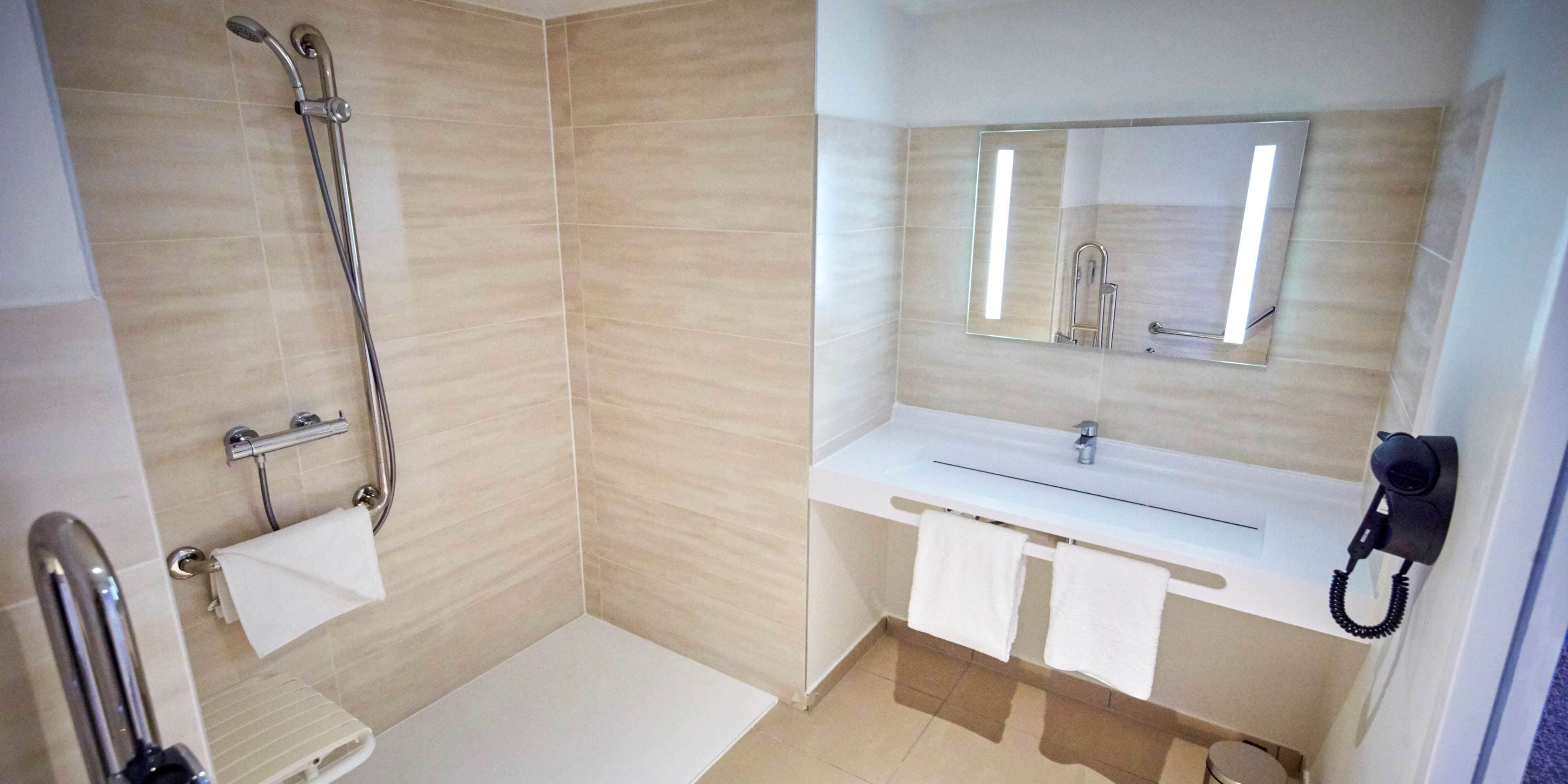 shower, eco-friendly toiletries, hair dryer, soap