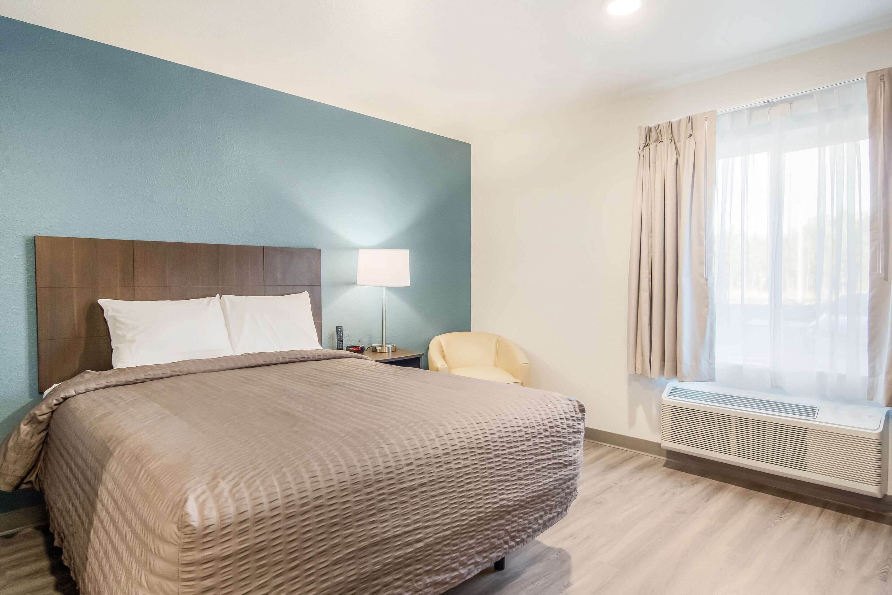 1 bedroom, desk, blackout curtains, iron/ironing board