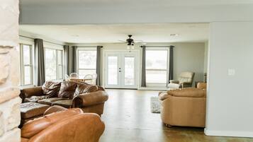 Smart TV, fireplace, DVD player, video library