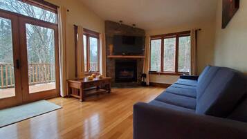 TV connectée, cheminée, jeux vidéo, lecteur de DVD