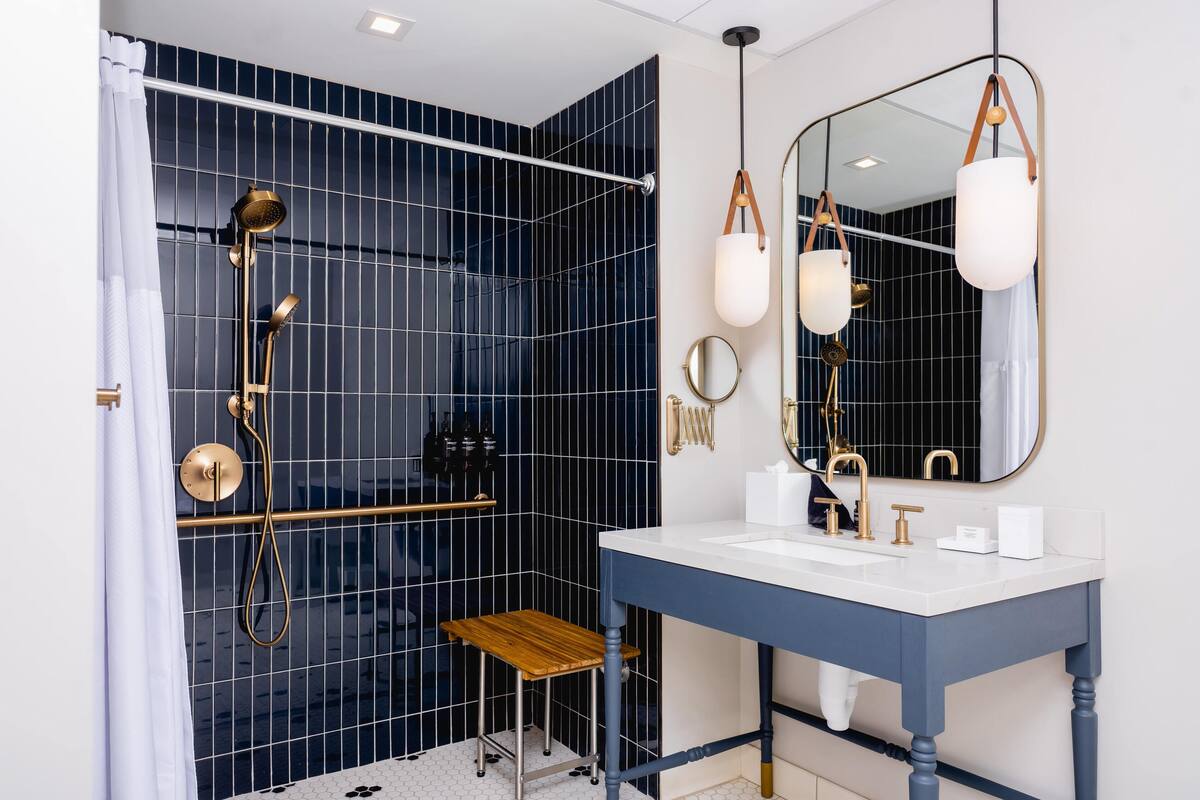 shower, designer toiletries, hair dryer, bathrobes