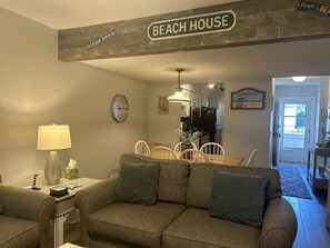 Smart TV, fireplace, DVD player, books