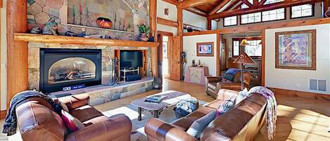 スマートテレビ、暖炉、DVD プレーヤー、ステレオ