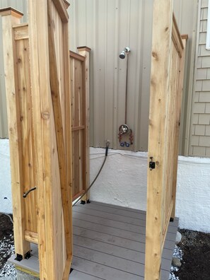 Property grounds - Private beach; firepit, outdoor shower, AC, two kitchens, laundry, covered patio (Narragansett)