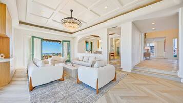 Télévision, cheminée, chaîne hi-fi, espaces bureaux