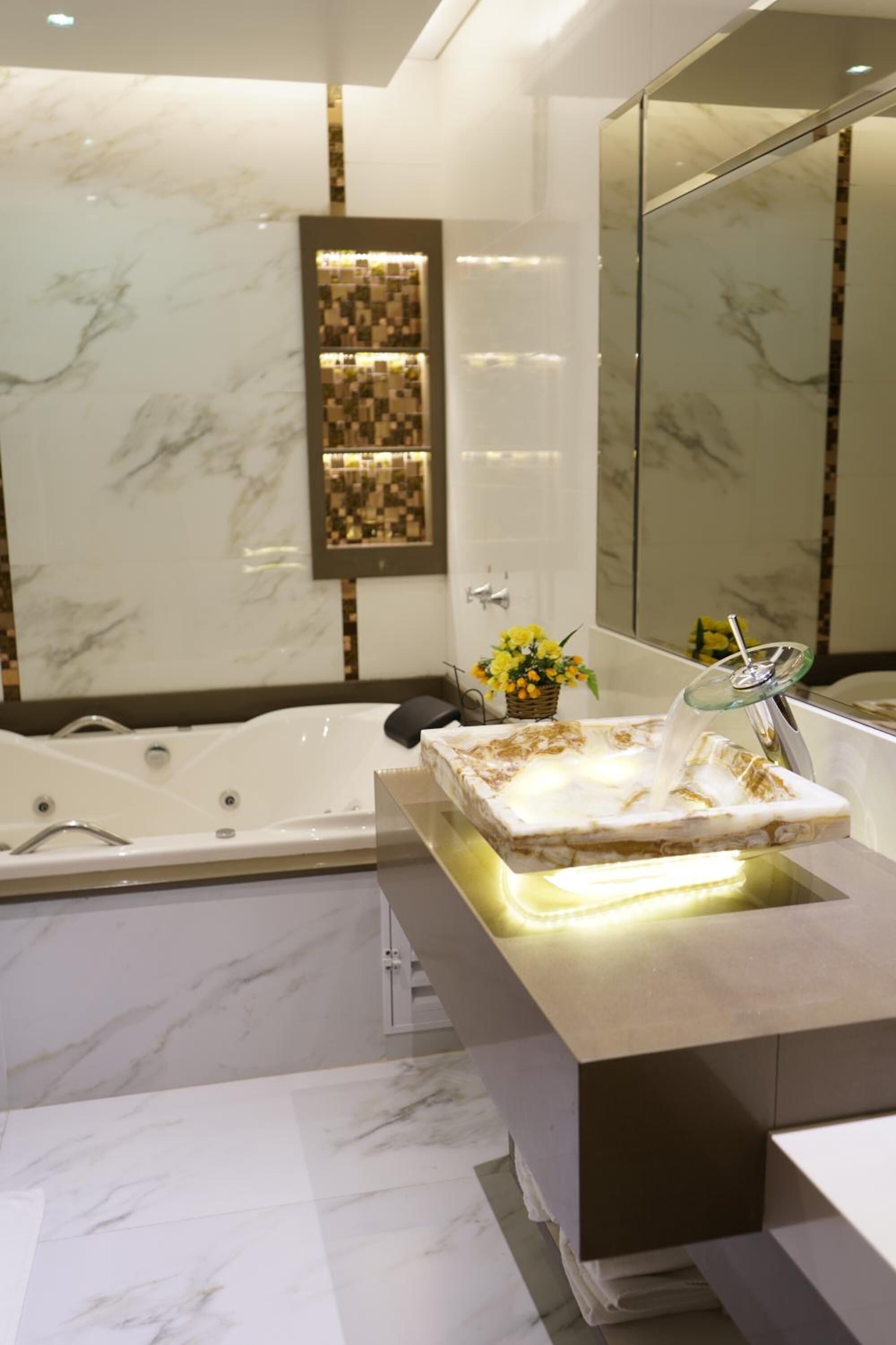 shower, designer toiletries, hair dryer, bidet