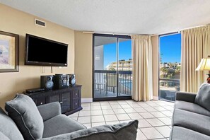 Flat-screen TV, DVD player