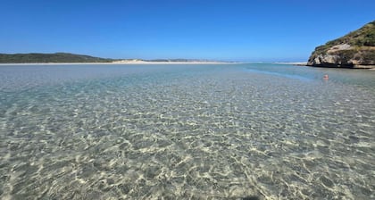 A beautiful chalet in a secluded bush environment, only a short walk to town.