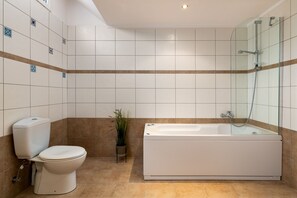 Baignoire, sèche-cheveux, serviettes fournies, papier toilette