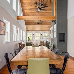 Dining - Spacious 9-bedroom waterfront retreat on over 2 private acres with above-ground pool, firepit, gazebo right on Shenandoah River, Theater Room, and detached garage with second kitchen and pool table. (Shenandoah)