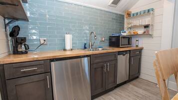 Fridge, microwave, dishwasher, coffee/tea maker
