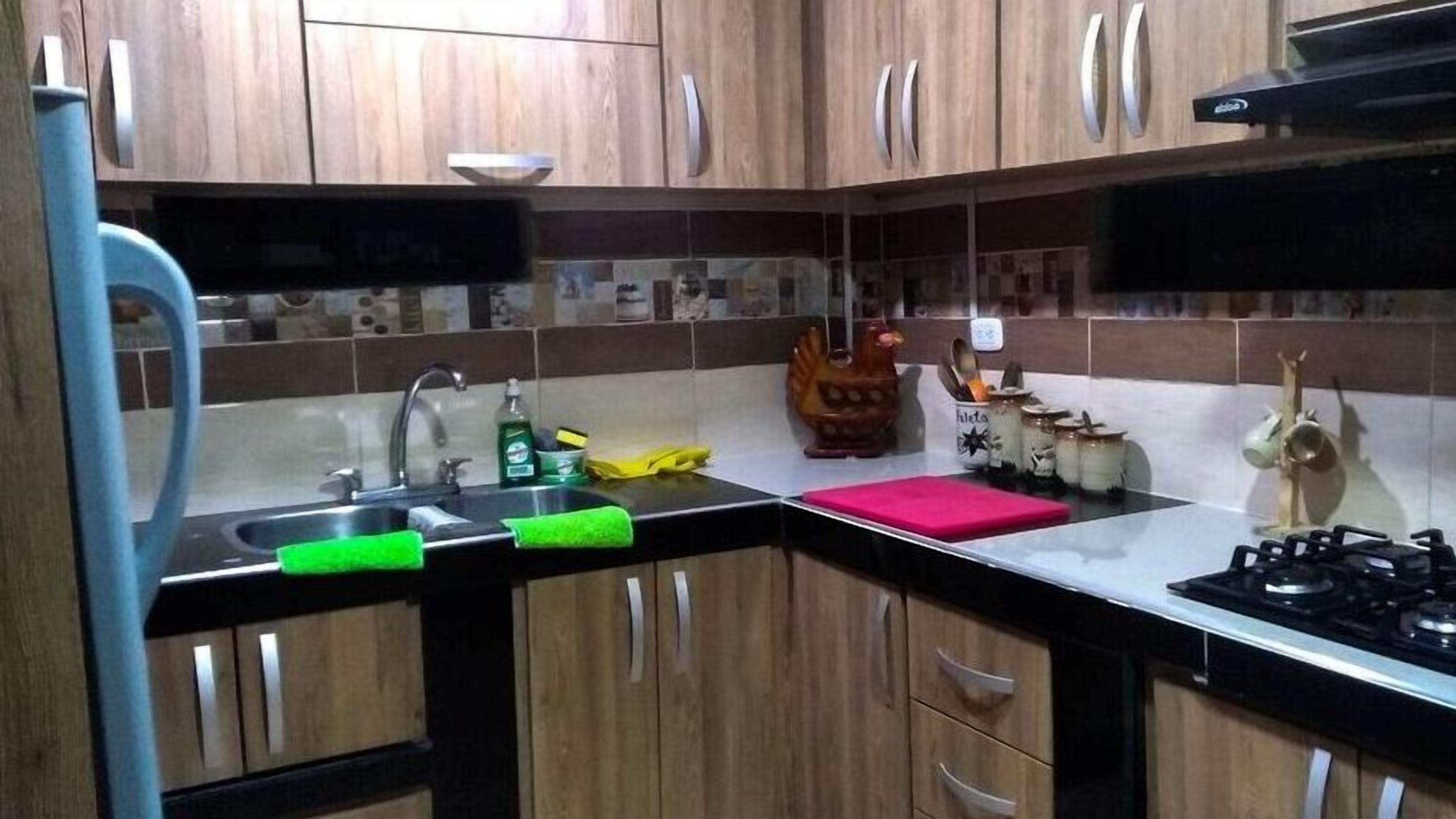 Fridge, stovetop, cookware/dishes/utensils