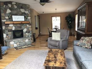 Smart TV, fireplace, video games, books