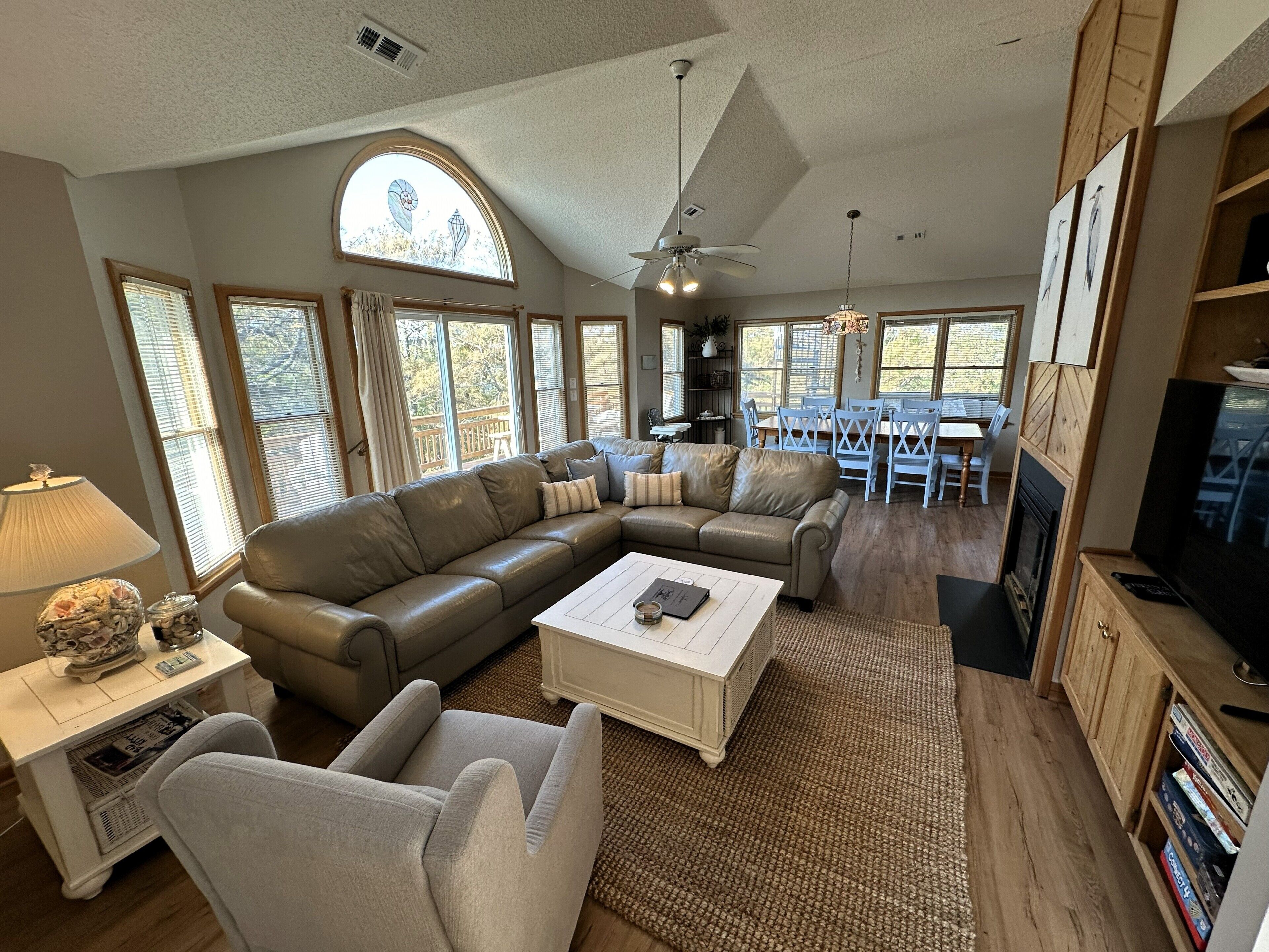 TV, fireplace, DVD player, foosball