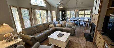 TV, fireplace, DVD player, foosball