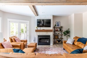 TV, fireplace, table football, ping pong