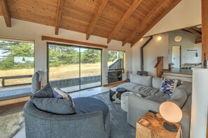 TV connectée, cheminée, livres