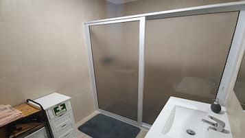 Shower, hair dryer, bidet, towels