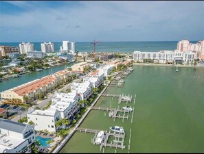 Overlooking the marina, this waterfront property offers stunning views of the sea.