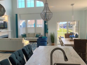 Smart TV, fireplace, DVD player, books