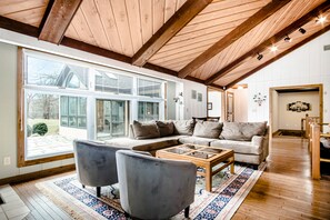 Televisión, chimenea y reproductor de DVD 