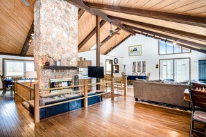 Televisión, chimenea y reproductor de DVD 