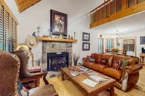 TV, fireplace, DVD player, video library