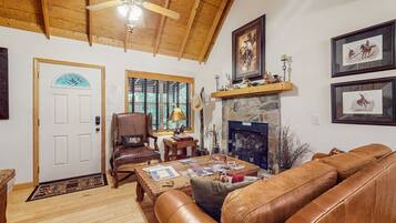 TV, fireplace, DVD player, video library