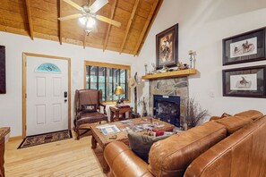 TV, fireplace, DVD player, video library