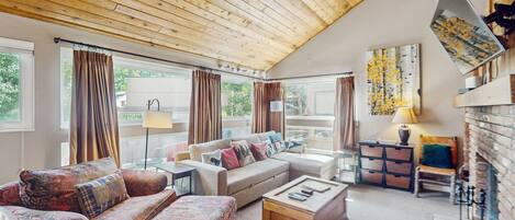 TV, fireplace, DVD player, stereo