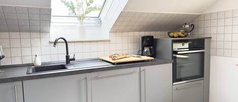Frigorífico, microondas, horno y placa de cocina