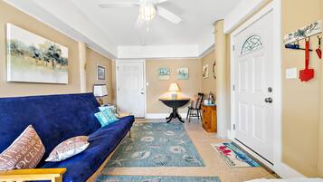 TV, fireplace, ping pong, books