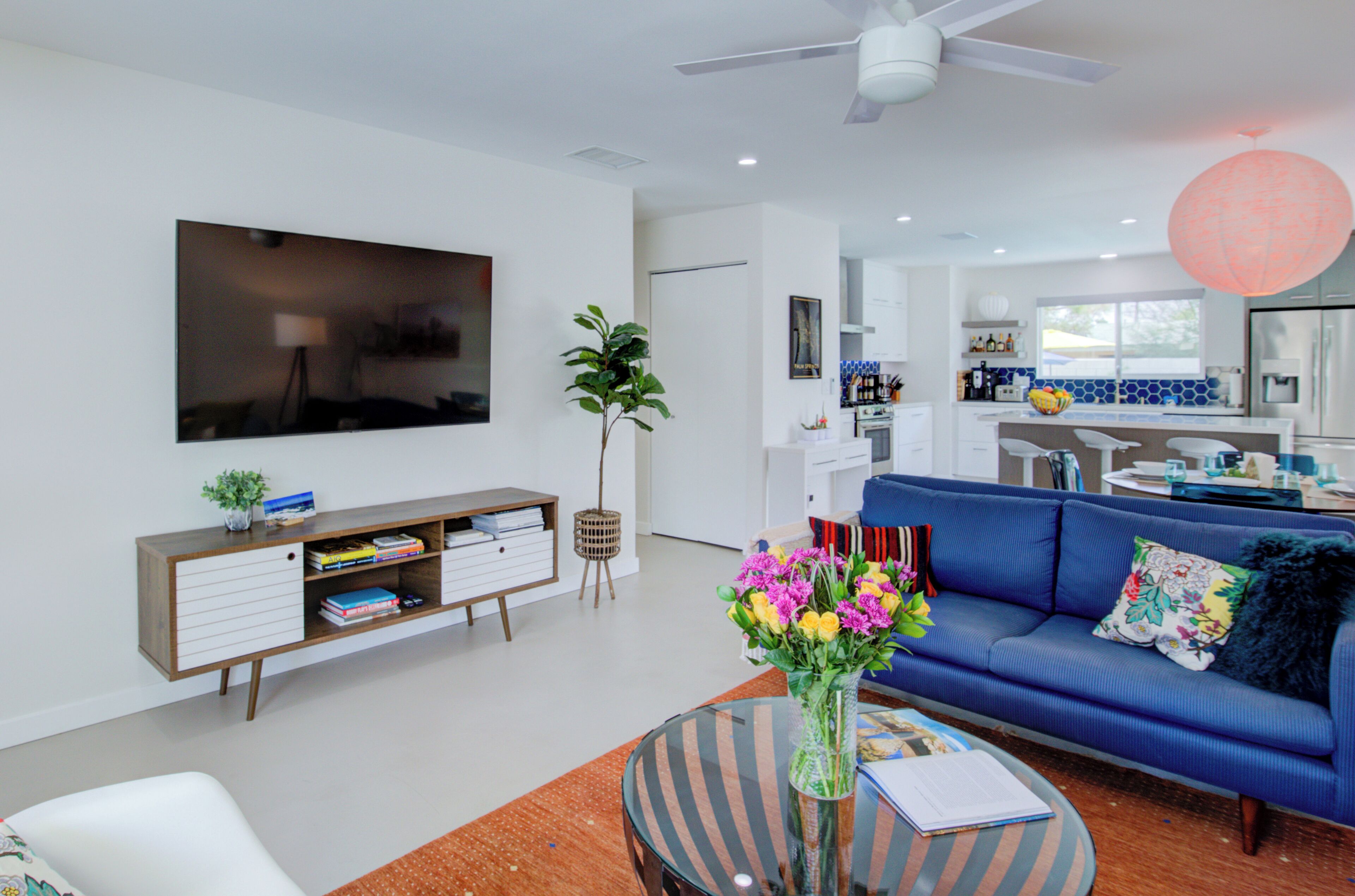 Smart TV, fireplace, foosball, video library